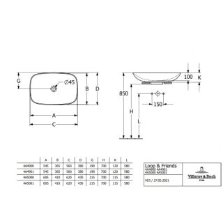 Раковина накладная Villeroy Boch Loop&Friends  4A4901i4 560 x 380 mm Graphite CeramicPlus графит